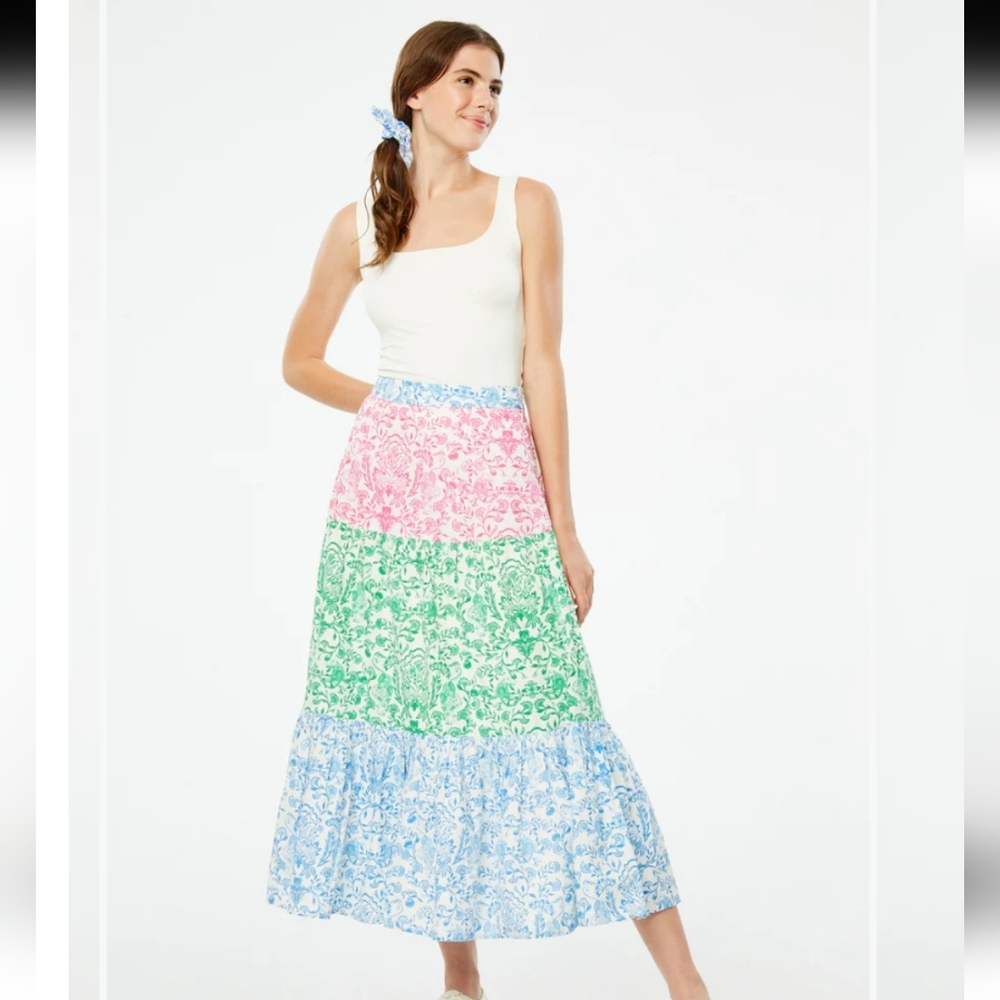 Roller Rabbit Pink, Green, and Blue Maxi Skirt